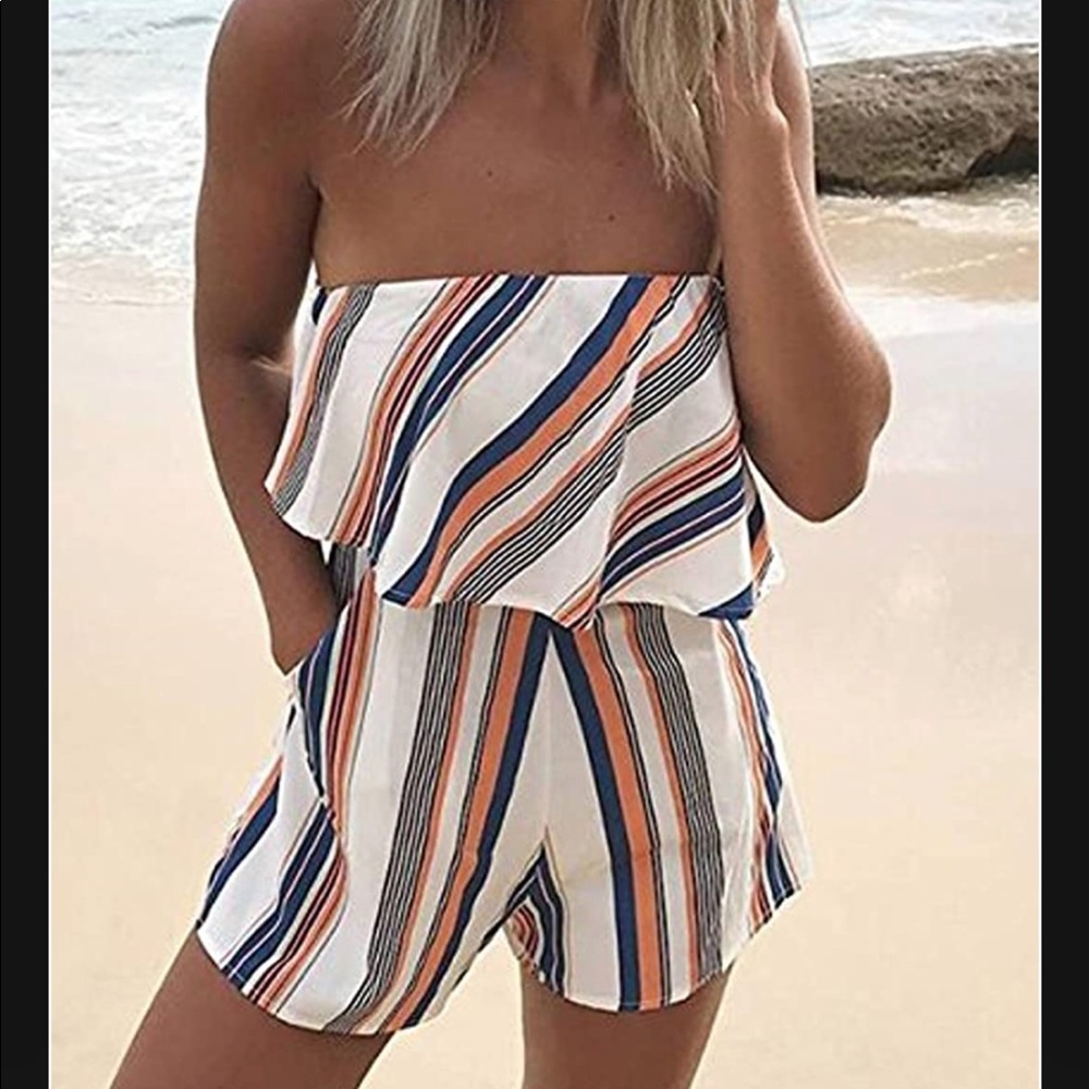 Striped Strapless Romper